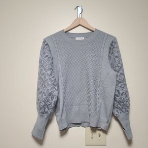 Calligraphie puff lace sleeve blue sweater size m